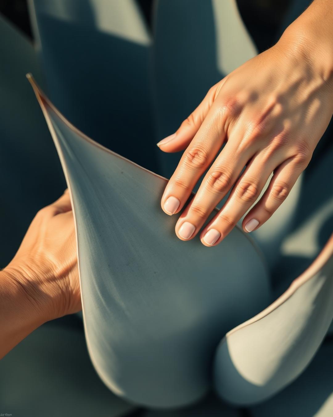 Hands on a blue agave leaf